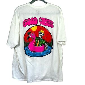 CALL YOUR MOTHER T-SHIRT GOOD VIBES Skeletons pool float flamingo vacation humor